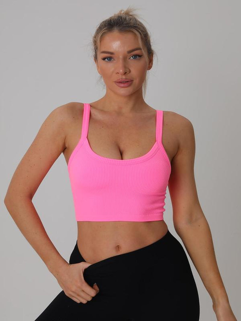 Women'S Solid Backless Crop Sports Vest, Casual Sporty Scoop Neck Sleeveless Crop Compression Tank Top for Yoga Gym Workout, Ladies Sportswear for Summer, Running Vest