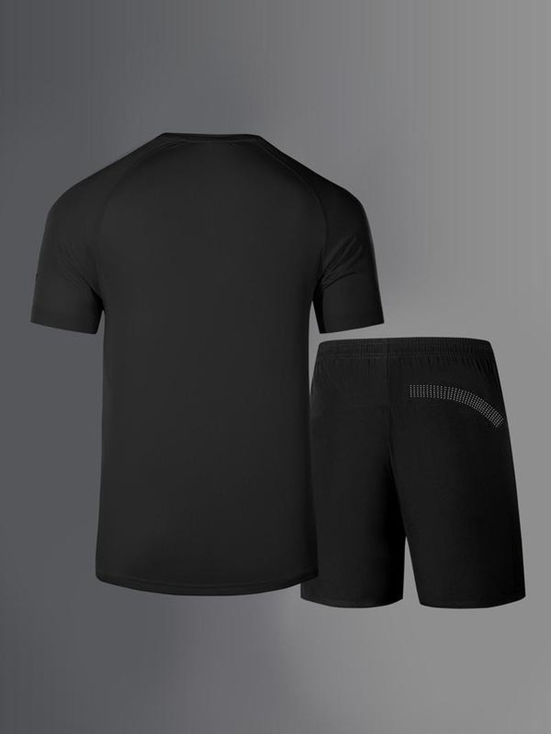 Men's Summer Two-Piece Apparel Set: Solid Round Neck T-Shirt and Drawstring Waist Shorts, Raglan Sleeve Sports Top with Track Shorts