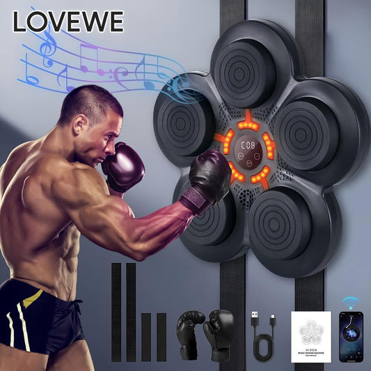 Musical Boxing Machine with Boxing Gloves, New Kids Adult Musical Boxing Machine with LED Electronic Wall Mounted Trainer for Home, Indoor and Gym Smart Bluetooth