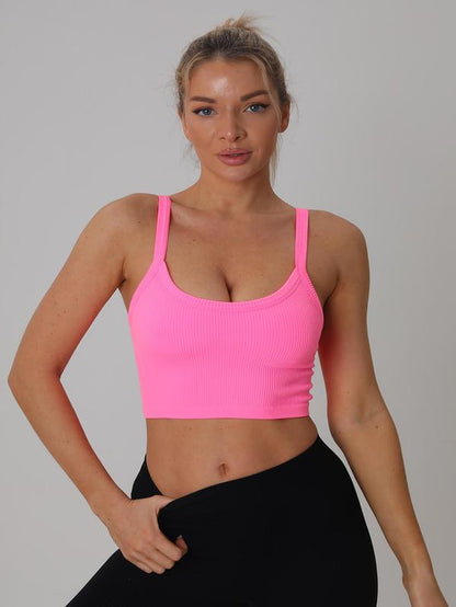 Women'S Solid Backless Crop Sports Vest, Casual Sporty Scoop Neck Sleeveless Crop Compression Tank Top for Yoga Gym Workout, Ladies Sportswear for Summer, Running Vest