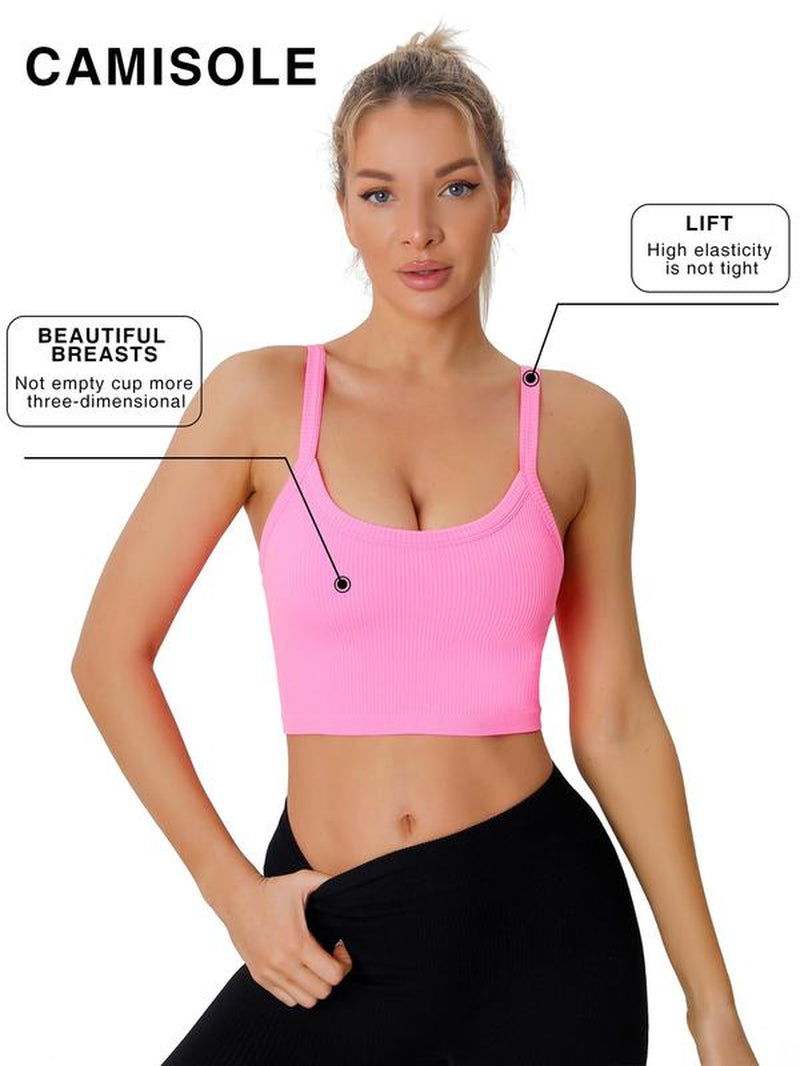 Women'S Solid Backless Crop Sports Vest, Casual Sporty Scoop Neck Sleeveless Crop Compression Tank Top for Yoga Gym Workout, Ladies Sportswear for Summer, Running Vest